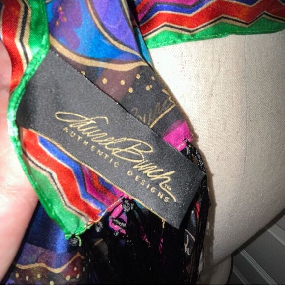 Laurel Burch Dogs & Doggies Print Silk Fringe Scarf - Picture 3 of 6